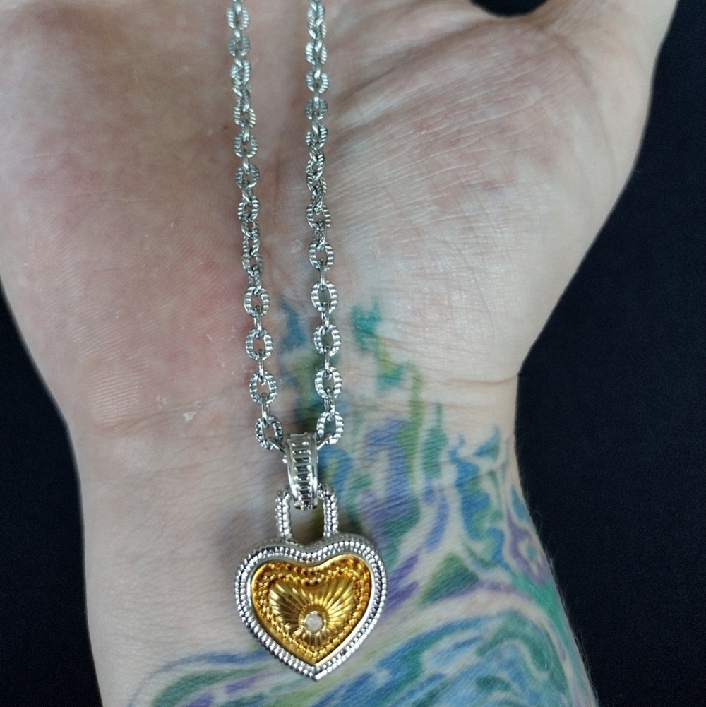 Silver And Gold Heart Pendant Chain Necklace - Picture 2 of 8